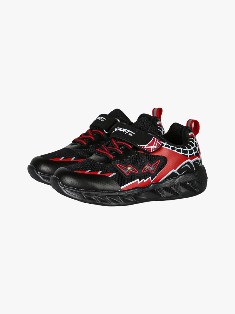 Sneakers da bambino con luci e cinturino a strappo - nero
