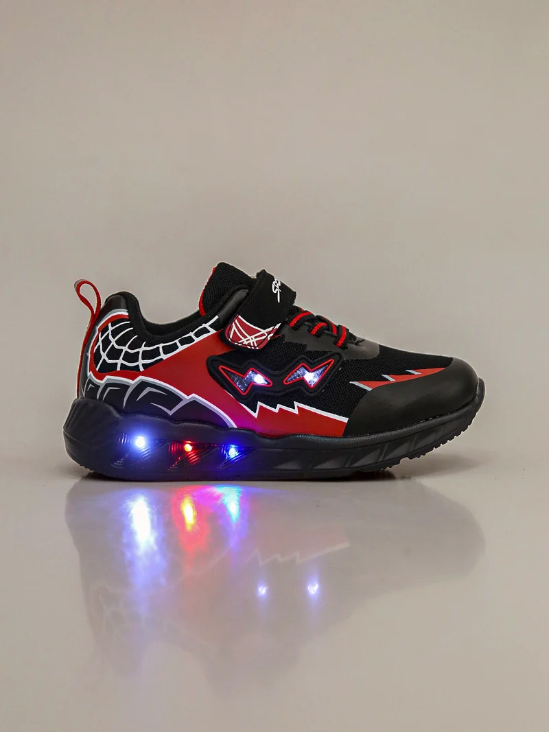 Sneakers da bambino con luci e cinturino a strappo - nero