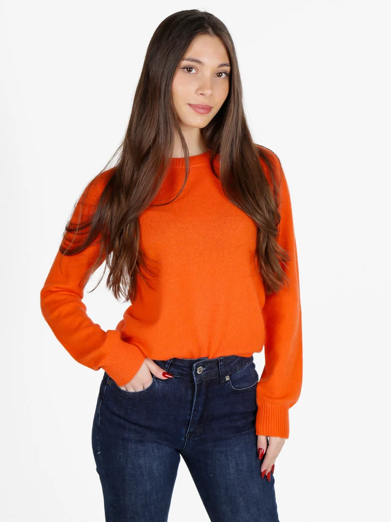 Maglione girocollo da donna in misto lana e cashemere - arancione