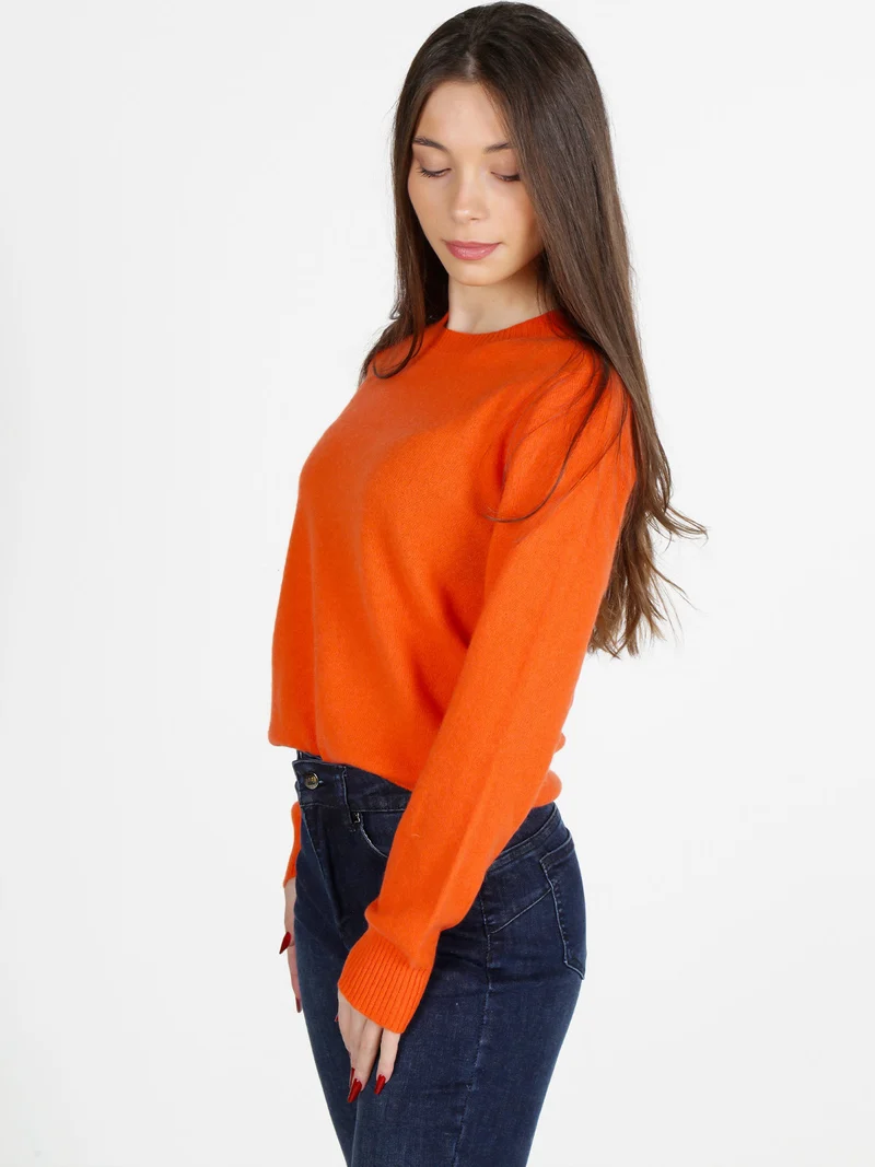 Maglione girocollo da donna in misto lana e cashemere - arancione