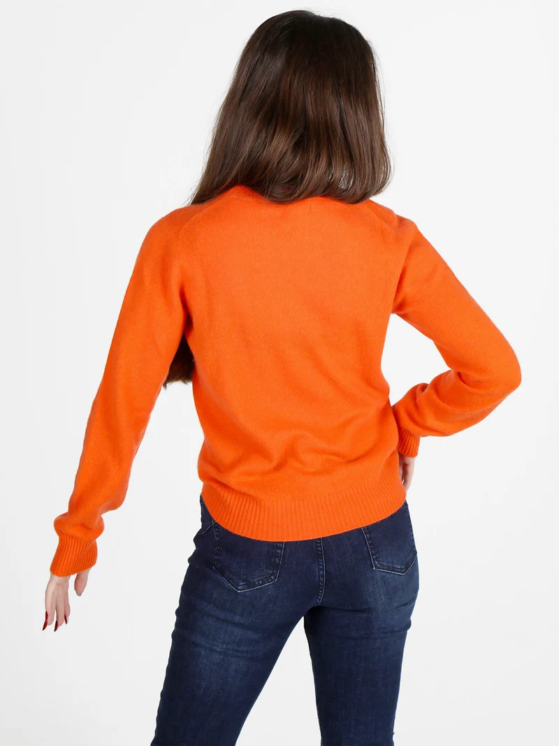 Maglione girocollo da donna in misto lana e cashemere - arancione