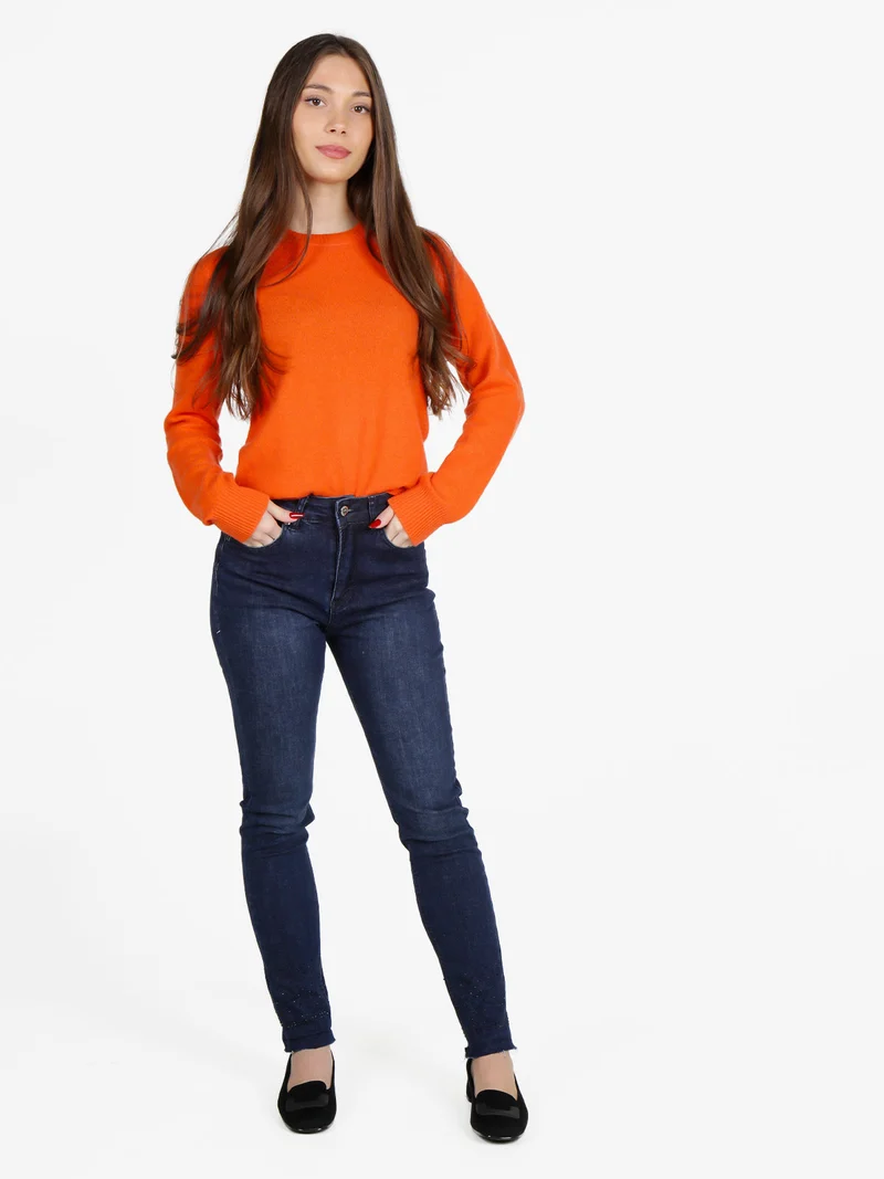 Maglione girocollo da donna in misto lana e cashemere - arancione
