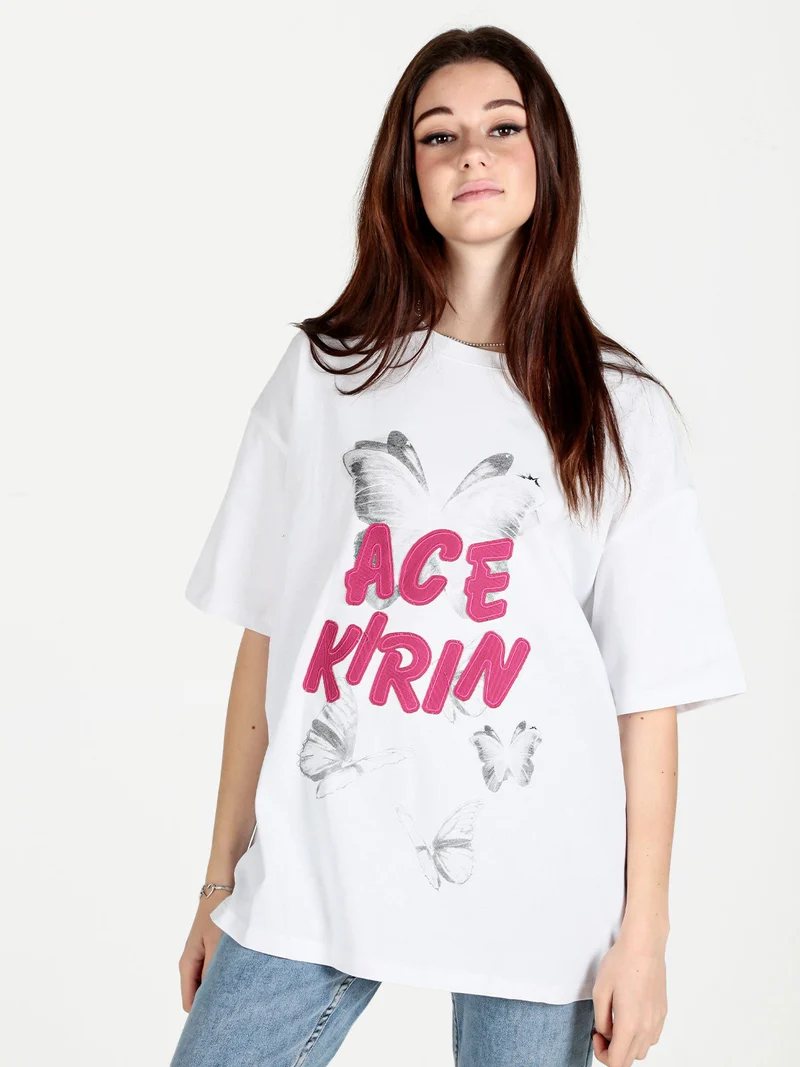 Maxi t-shirt donna oversize con stampa - bianco