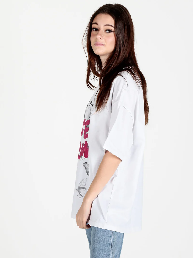 Maxi t-shirt donna oversize con stampa - bianco