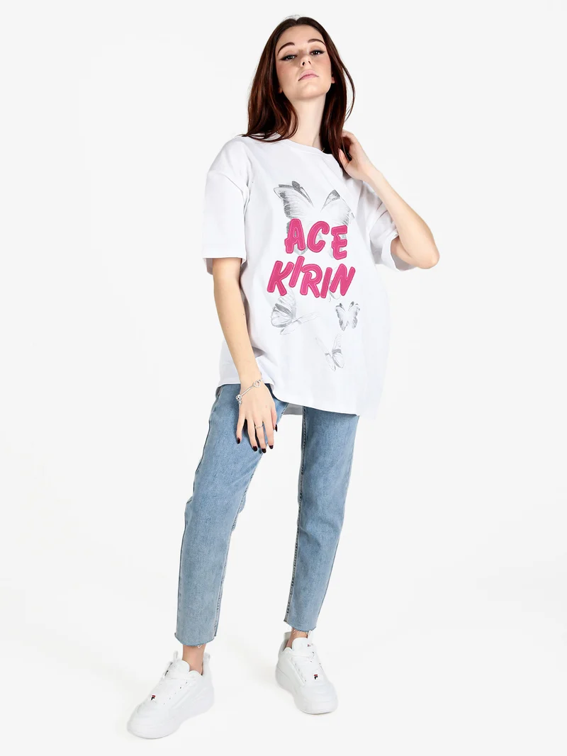Maxi t-shirt donna oversize con stampa - bianco