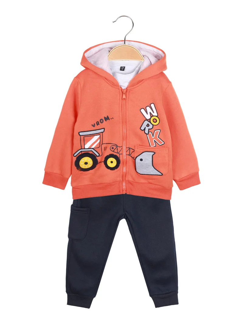 Completo 3 pezzi da neonato con cappuccio e zip - arancione