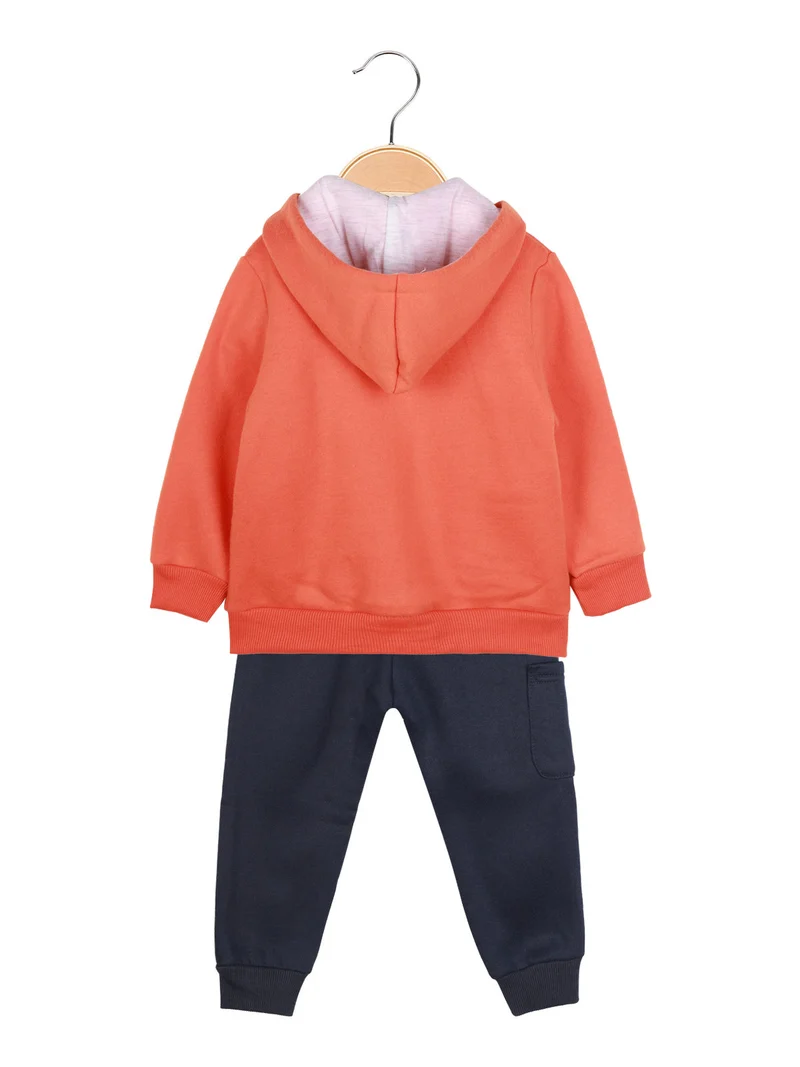 Completo 3 pezzi da neonato con cappuccio e zip - arancione