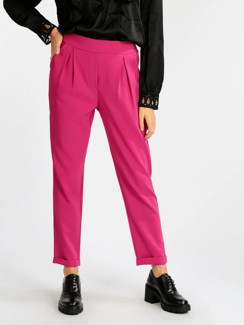 Pantaloni eleganti donna con risvolto - fucsia