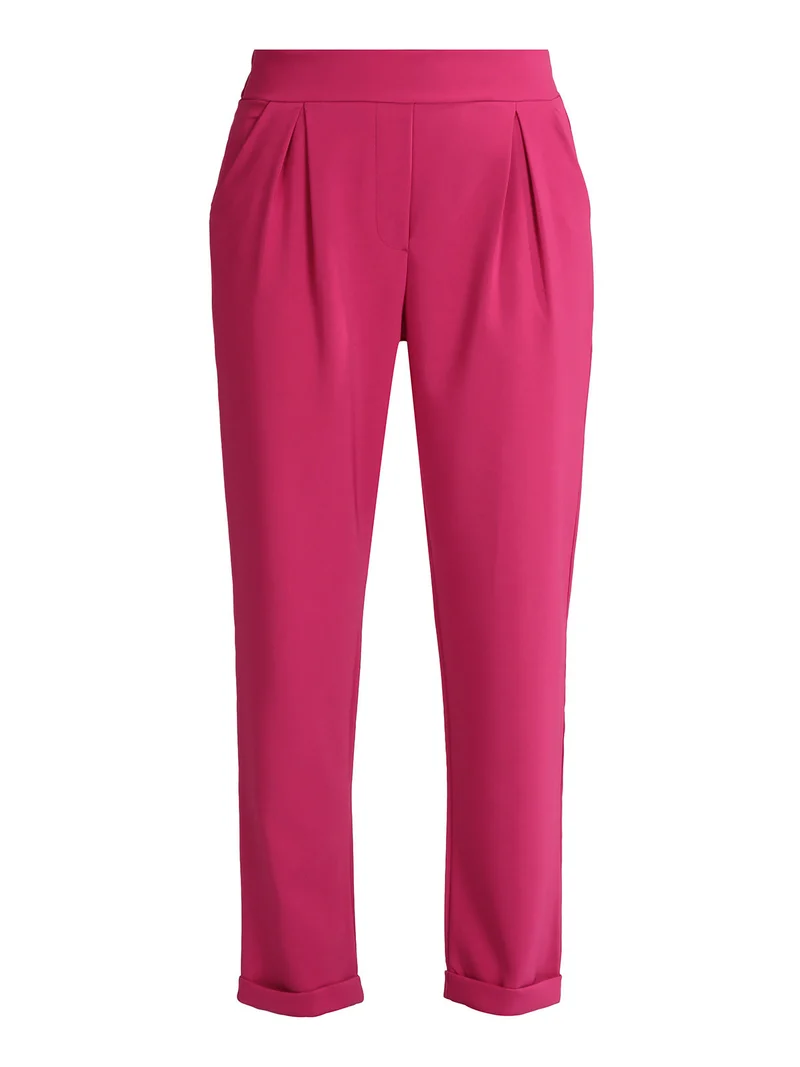 Pantaloni eleganti donna con risvolto - fucsia