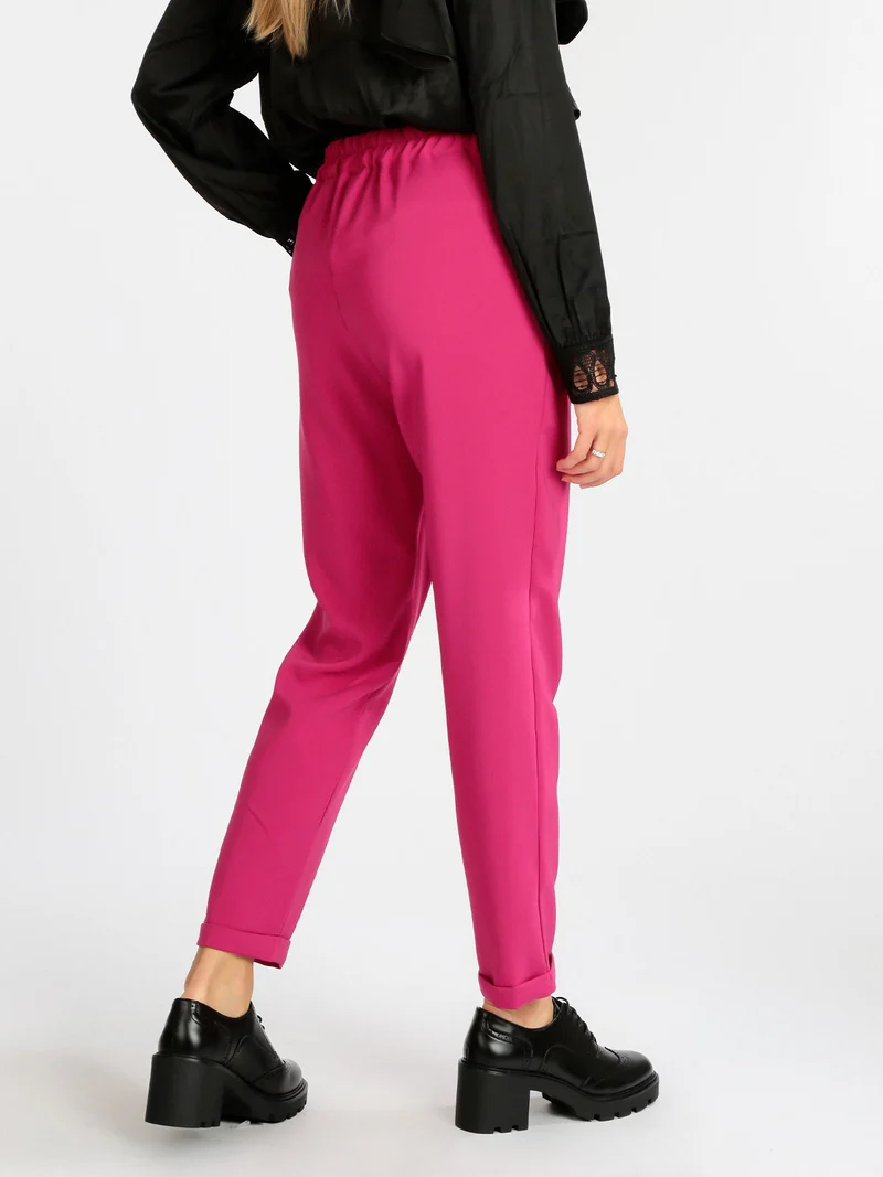 Pantaloni eleganti donna con risvolto - fucsia