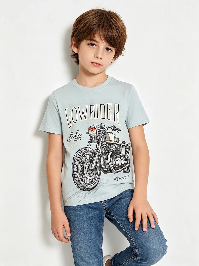 T-shirt da ragazzo in cotone con stampa disegno - verde chiaro