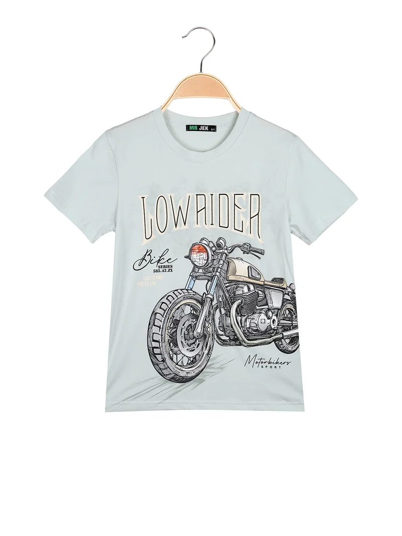 T-shirt da ragazzo in cotone con stampa disegno - verde chiaro