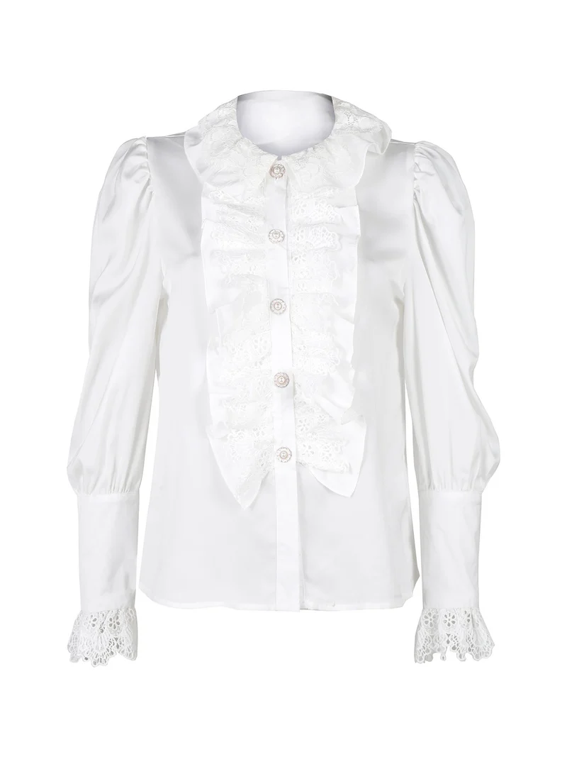 Camicia elegante da donna con rouge in pizzo - bianco
