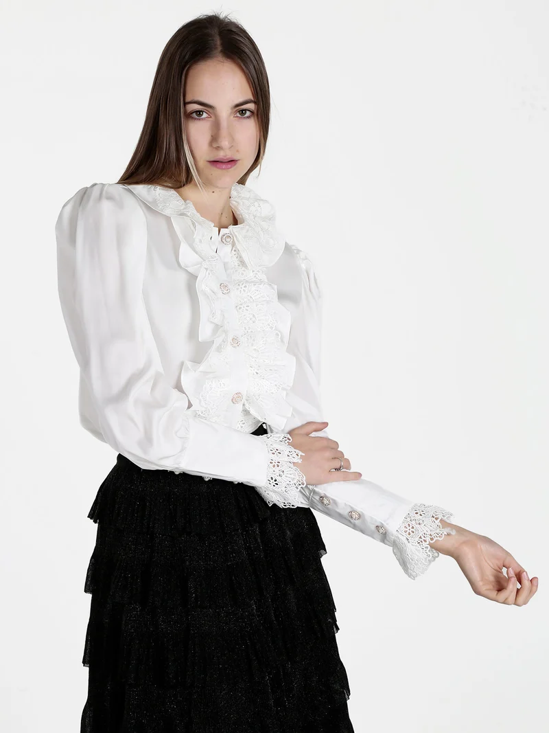 Camicia elegante da donna con rouge in pizzo - bianco