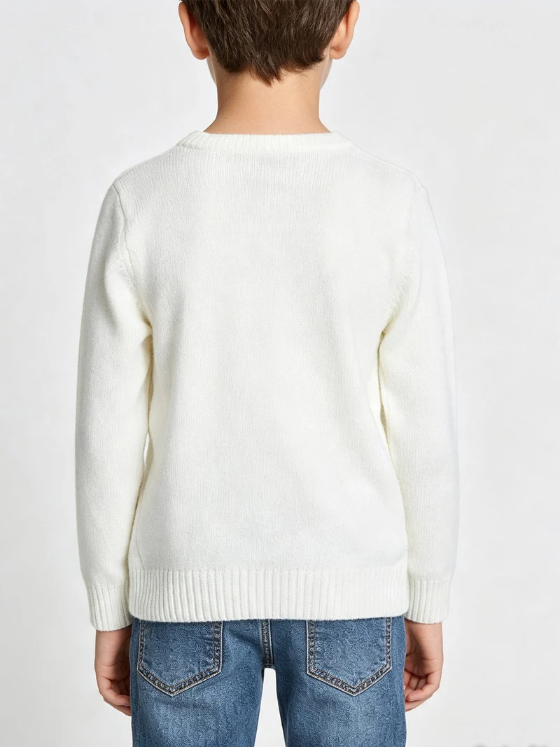 Maglione girocollo da bambino effetto ciniglia - panna