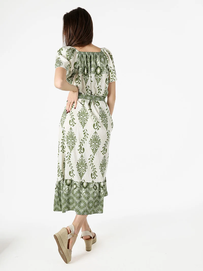 Abito lungo da donna a maniche corte con scollo a V - verde