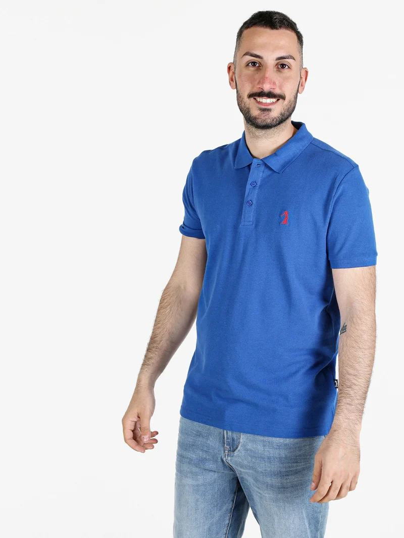 Polo da uomo in cotone a maniche corte - blu