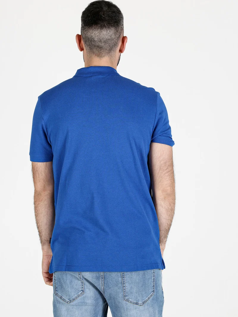 Polo da uomo in cotone a maniche corte - blu