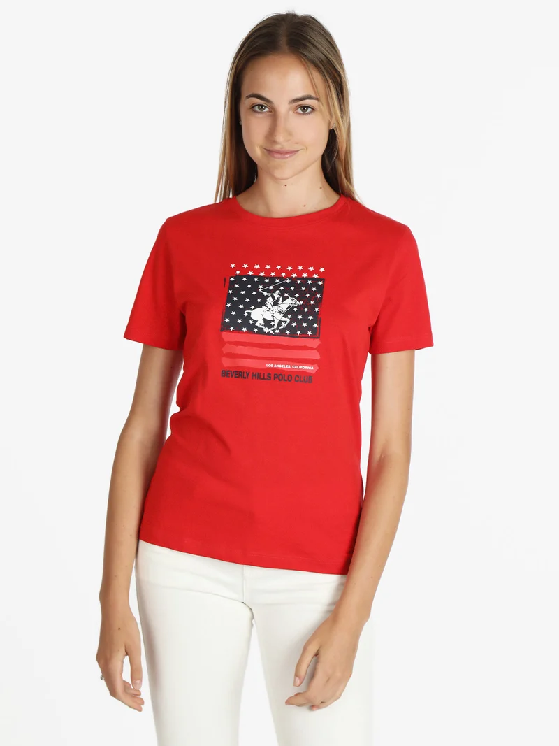 T-shirt manica corta donna con stampa - rosso