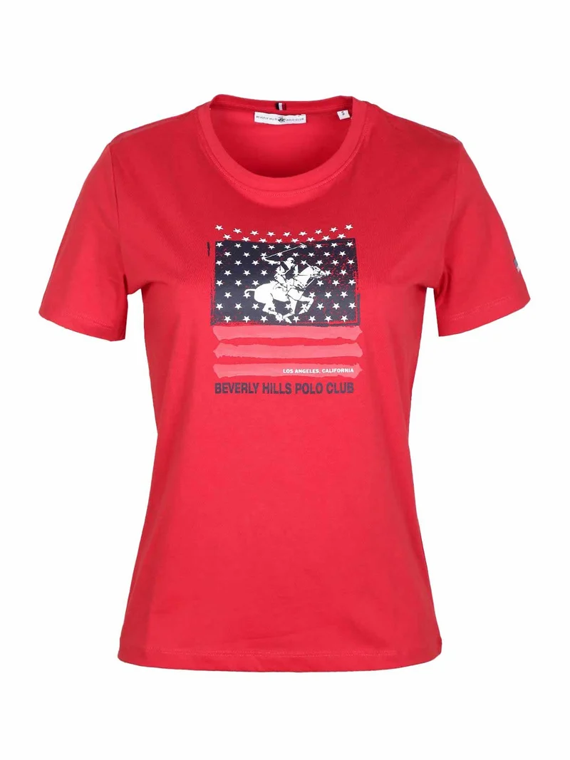 T-shirt manica corta donna con stampa - rosso