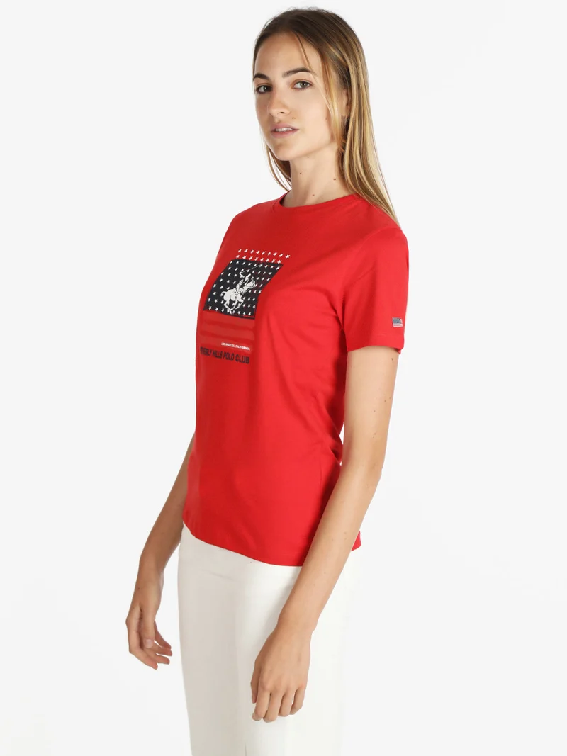 T-shirt manica corta donna con stampa - rosso