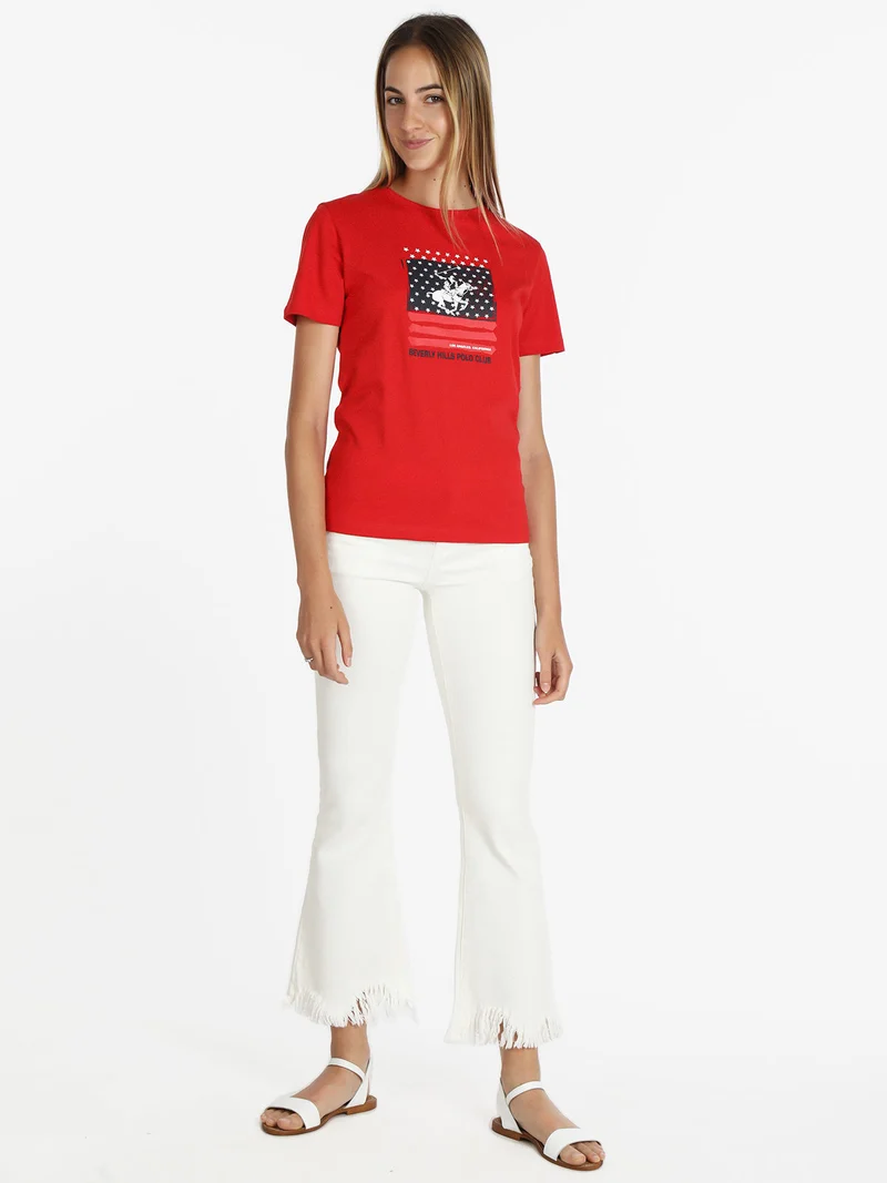 T-shirt manica corta donna con stampa - rosso