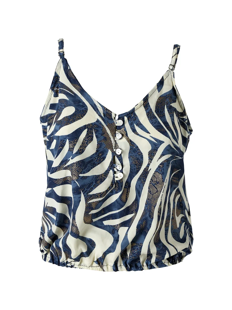 Top donna cropped in viscosa con spalline strette e stampe - blu