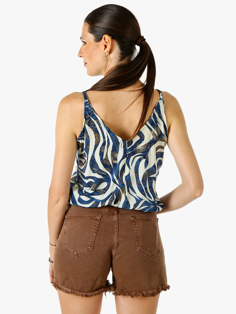Top donna cropped in viscosa con spalline strette e stampe - blu