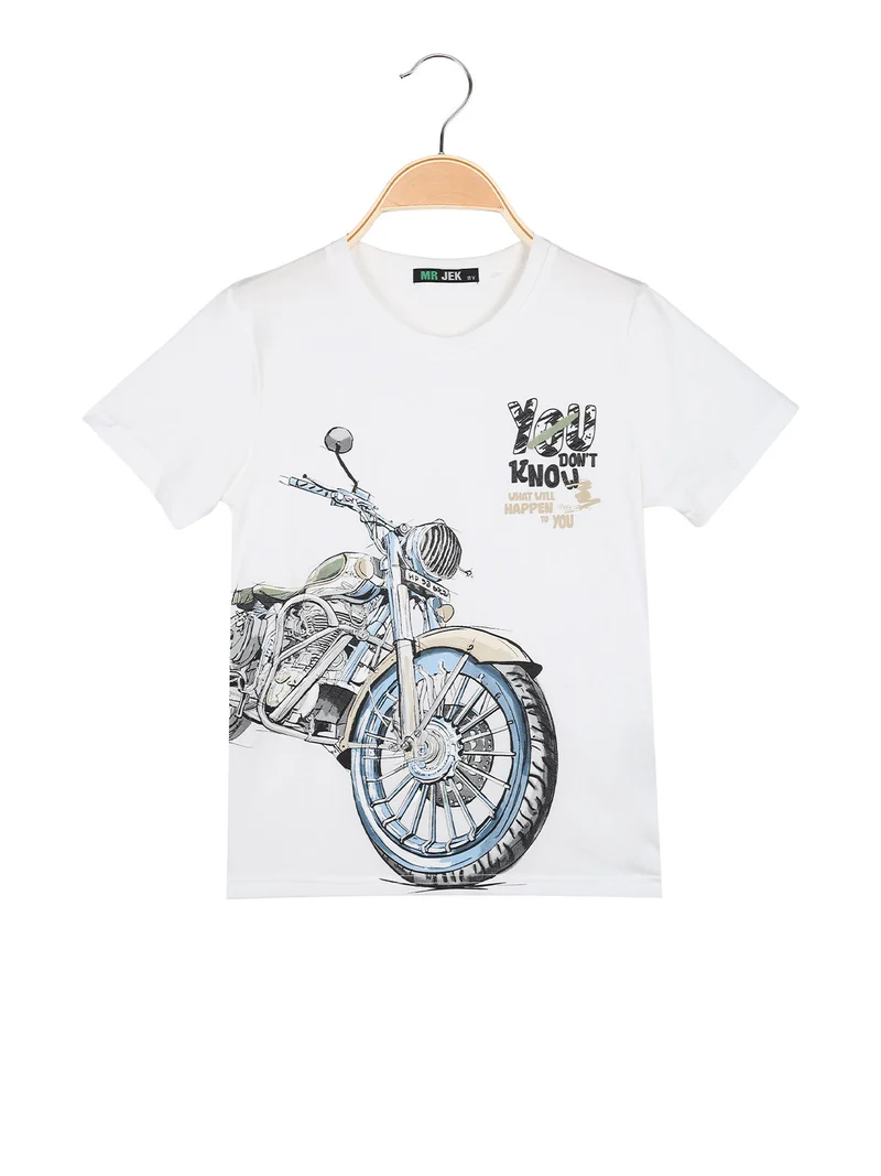 T-shirt da bambino in cotone con stampa - bianco