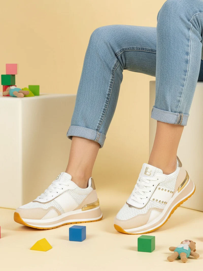 Sneakers donna con paltform e strass - beige
