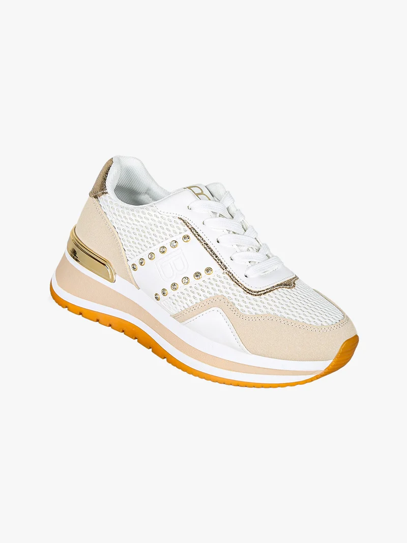 Sneakers donna con paltform e strass - beige