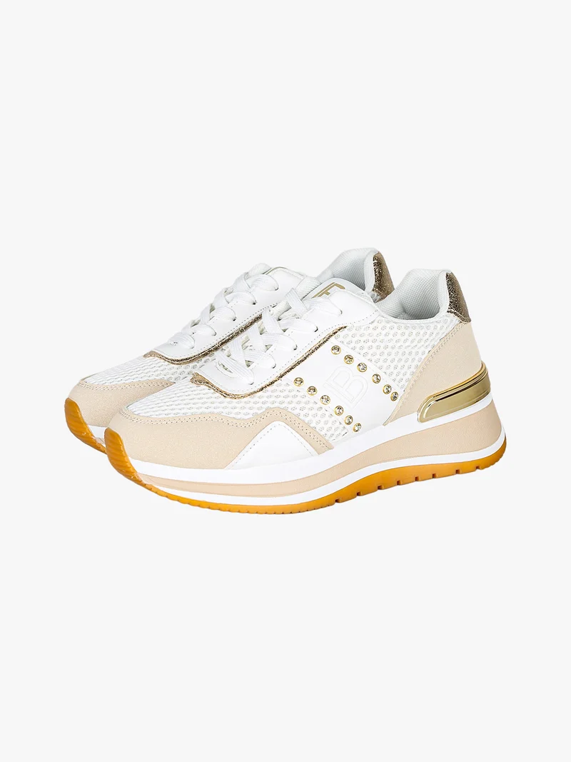Sneakers donna con paltform e strass - beige