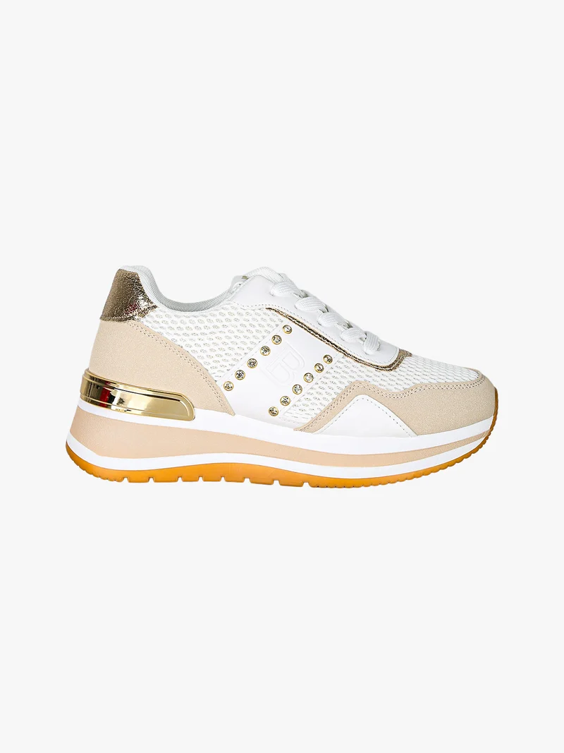 Sneakers donna con paltform e strass - beige