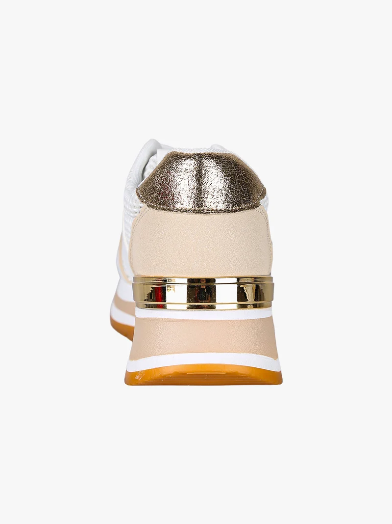 Sneakers donna con paltform e strass - beige