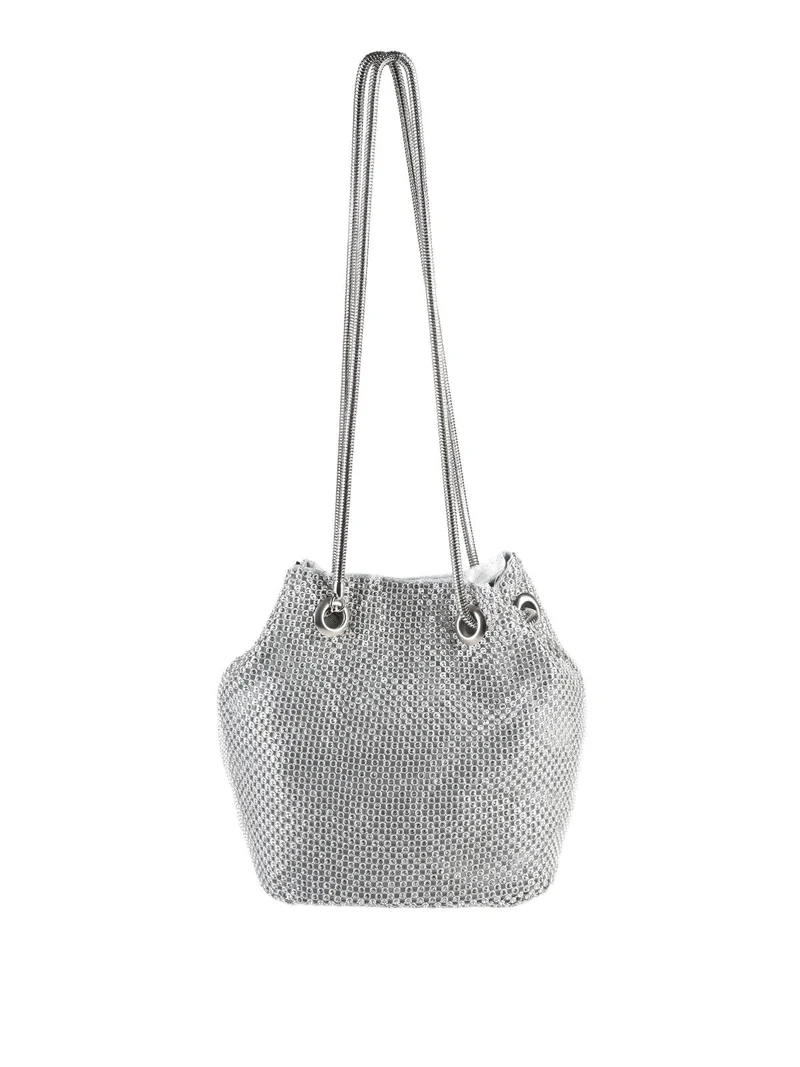 Borsetta elegante da donna a secchiello con strass - argento