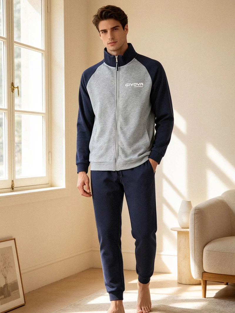 Completo tuta felpata da uomo 2 pezzi full zip - grigio