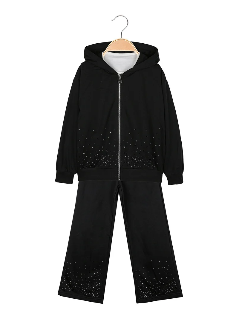 Completo 3 pezzi da bambina con strass - nero