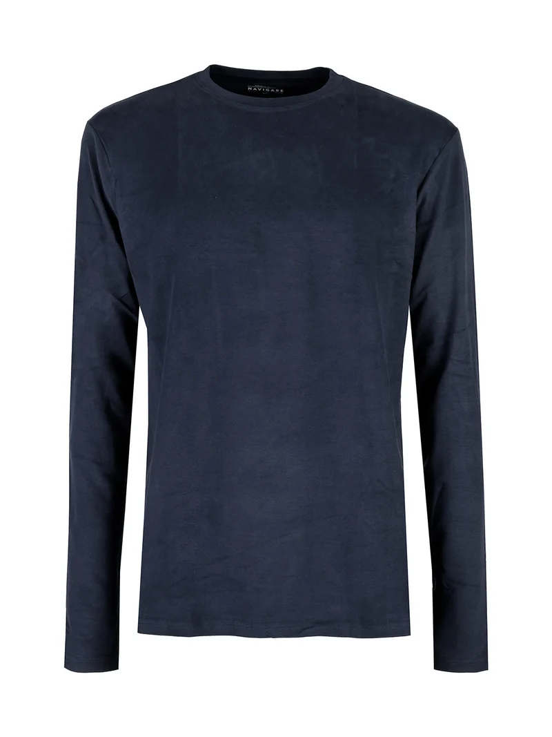 T-shirt intima da uomo a maniche lunghe in caldo cotone - blu scuro