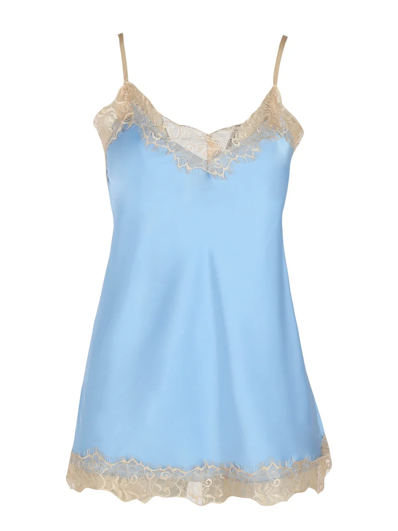 Top donna effetto raso con pizzo - azzurro