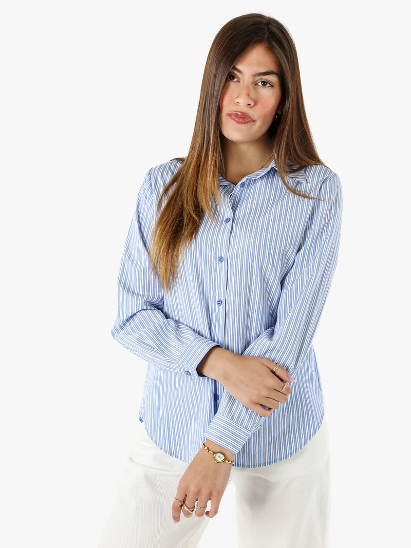 Camicia donna rigata a maniche lunghe - azzurro