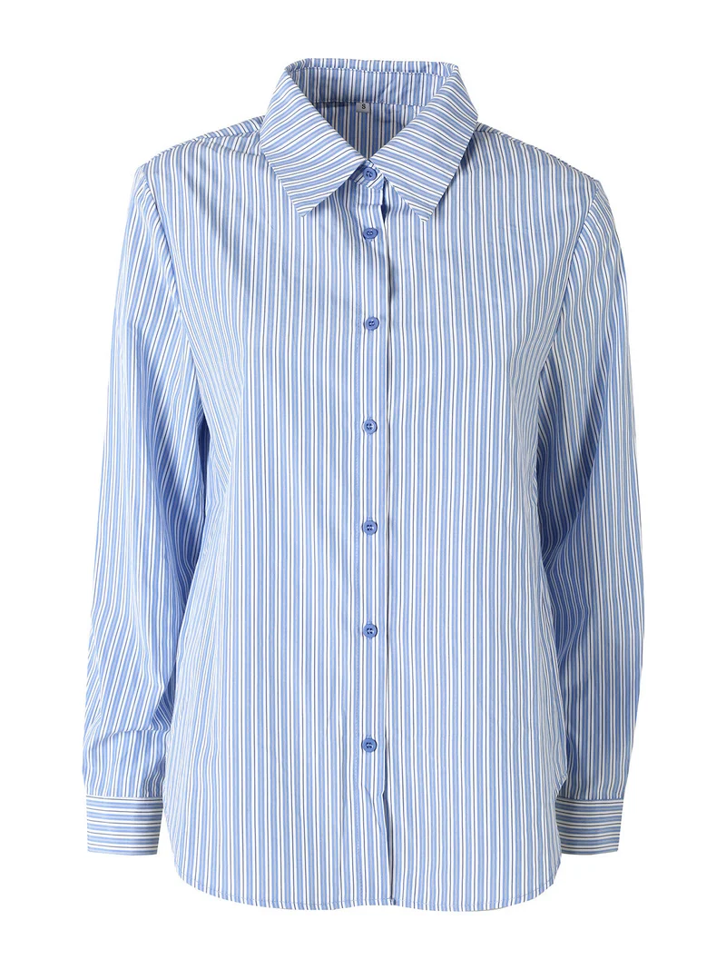 Camicia donna rigata a maniche lunghe - azzurro