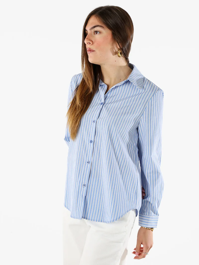 Camicia donna rigata a maniche lunghe - azzurro