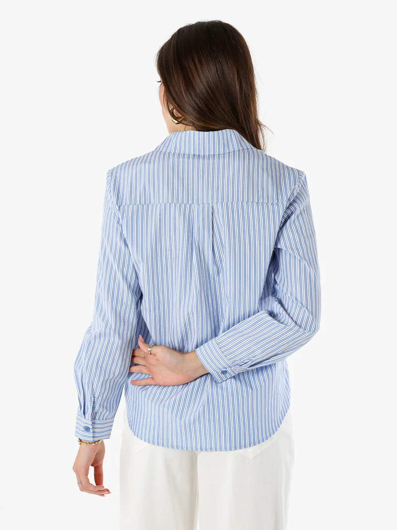 Camicia donna rigata a maniche lunghe - azzurro