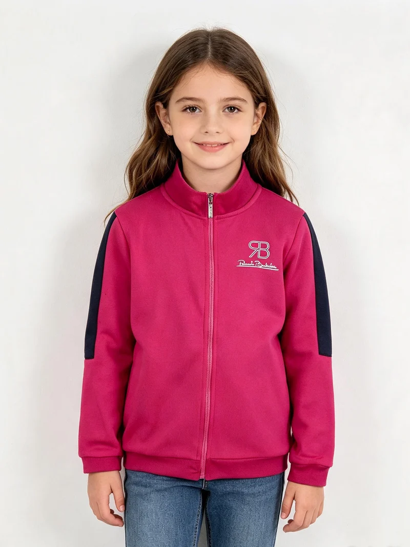 Felpa pesante da ragazza full zip - fucsia
