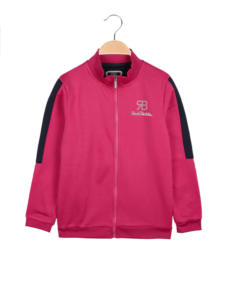 Felpa pesante da ragazza full zip - fucsia