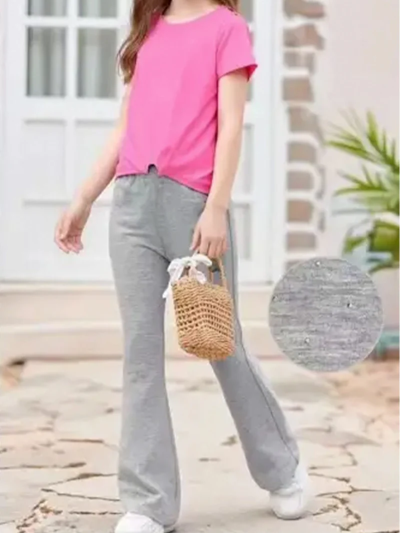 Pantaloni da bambina a zampa con strass - grigio