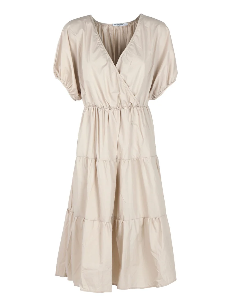 Abito donna a maniche corte in misto cotone - beige
