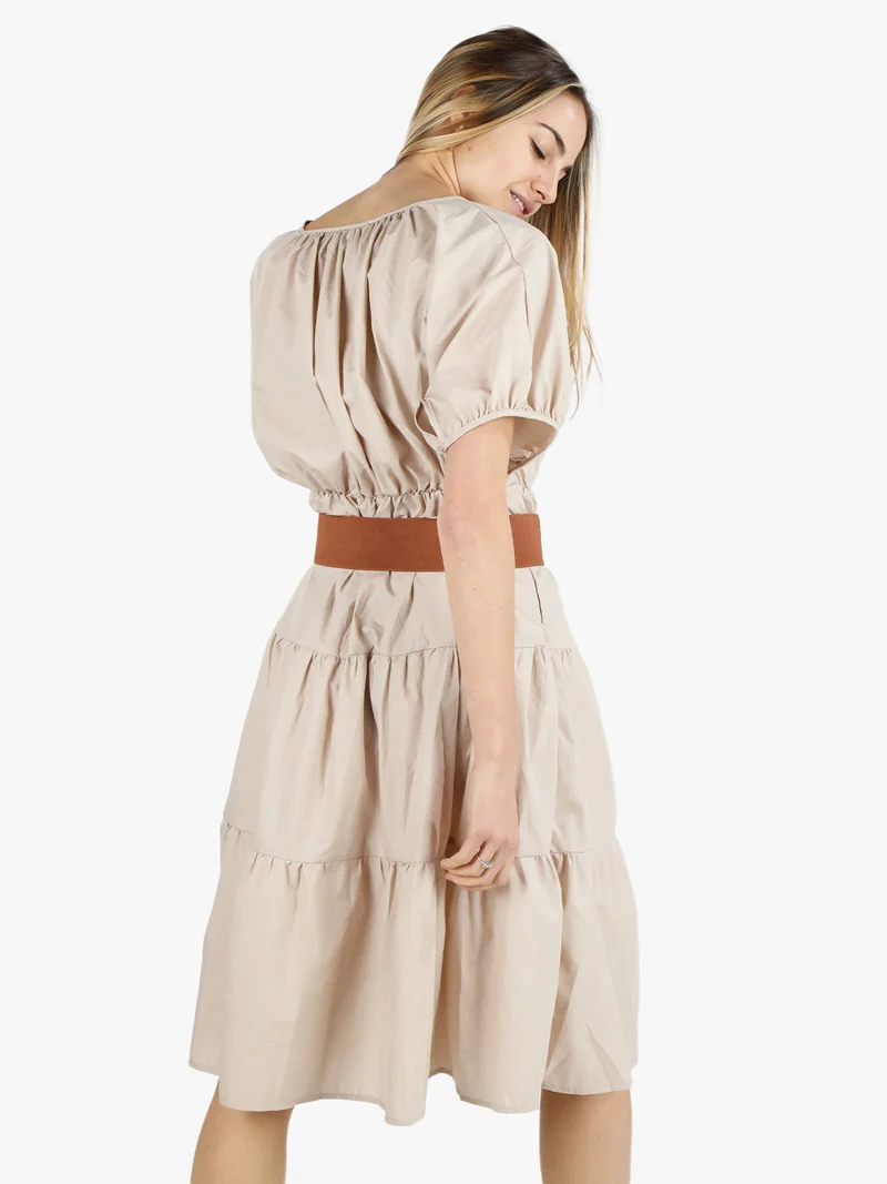 Abito donna a maniche corte in misto cotone - beige