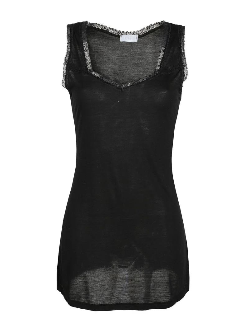 Canotta lunga con pizzo - nero