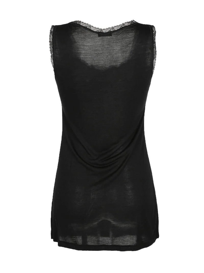 Canotta lunga con pizzo - nero